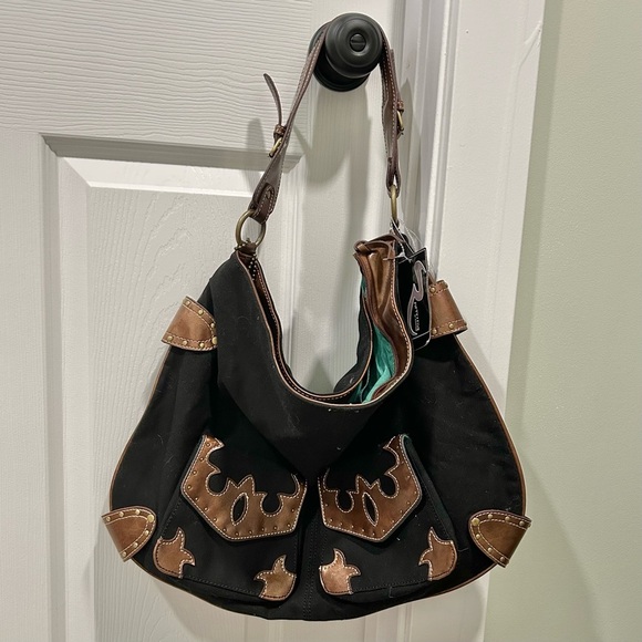 NWT Rampage Fifty Five Large Western Shoulder Bag Purse Black Brown Adjustable - Picture 12 of 12